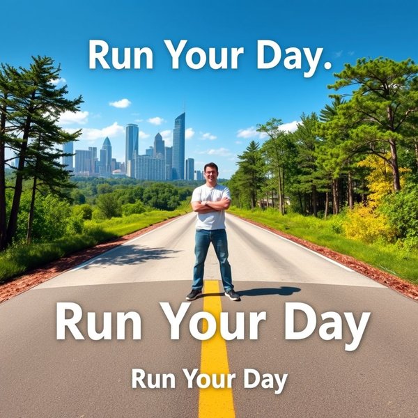 Imagem mostrando uma pessoa gerenciando ativamente sua agenda com o texto "Either you run the day, or the day runs you." sobreposto
