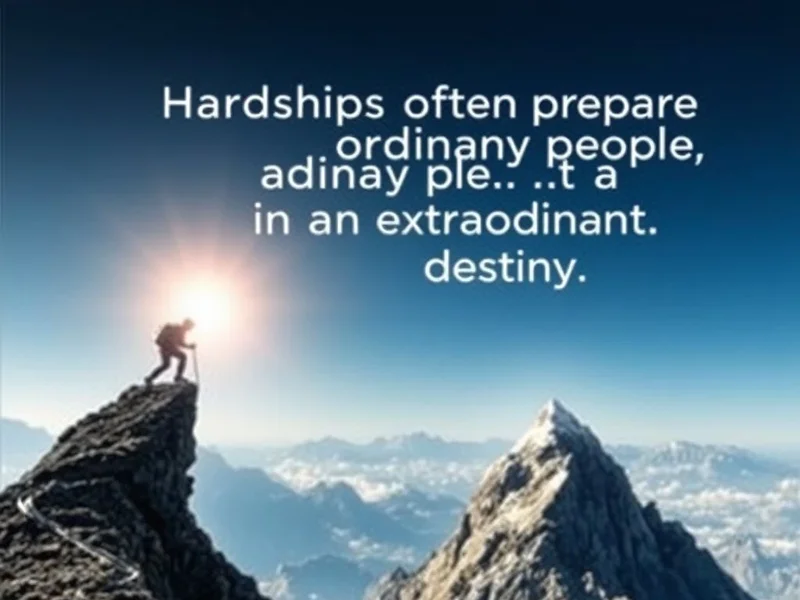 Hình minh họa câu trích dẫn "Hardships often prepare ordinary people for an extraordinary destiny" cho thấy một người đang vượt qua các chướng ngại vật trên con đường dẫn đến một tương lai tươi sáng