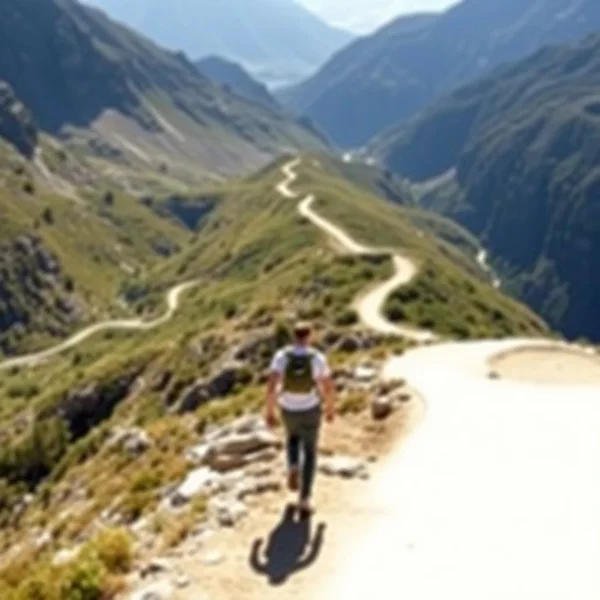 Image of a winding path with a person walking steadily, illustrating the quote "It does not matter how slowly you go as long as you do not stop"