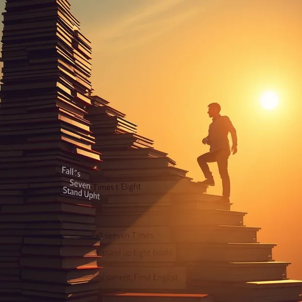 Image: A winding path with someone getting up, symbolizing Fall seven times and stand up eight.