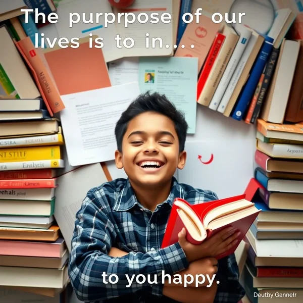Hình ảnh minh họa thể hiện hạnh phúc và học tập liên quan đến câu nói 'The purpose of our lives is to be happy'
