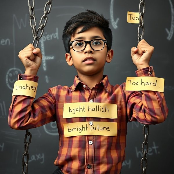 Un estudiante decidido superando desafíos con el texto "Be stronger than your excuses" superpuesto.