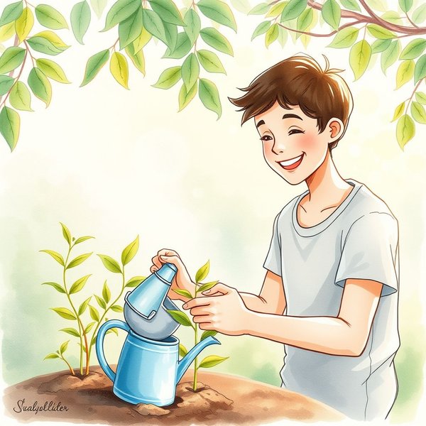 Image showing simple, joyful moments alongside English learning elements, illustrating that 'The simplest things can bring the most happiness'.