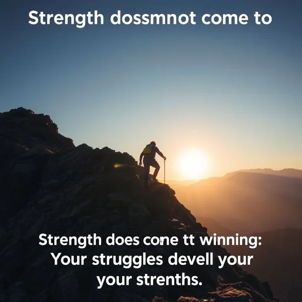 Imagem ilustrando o conceito de força a partir da luta, apresentando a citação "Strength does not come from winning. Your struggles develop your strengths."