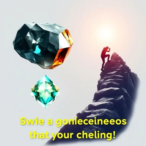 Imagem ilustrando a citação "A gem cannot be polished without friction, nor a man perfected without trials" com uma gema e uma pessoa enfrentando um desafio