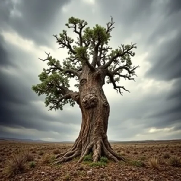 Image of a strong tree with visible scars, symbolizing the quote "Out of suffering have emerged the strongest souls; the most massive characters are seared with scars." 