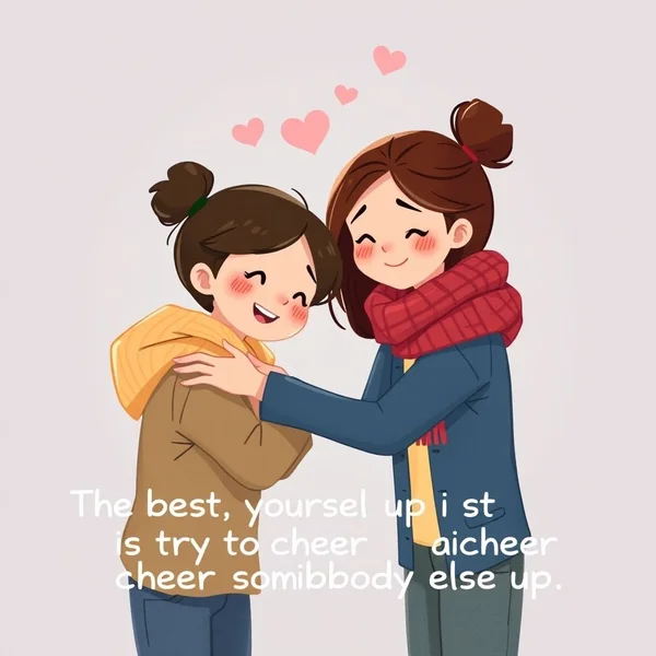 Hình ảnh thể hiện sự tử tế và câu trích dẫn "The best way to cheer yourself up is to try to cheer somebody else up."