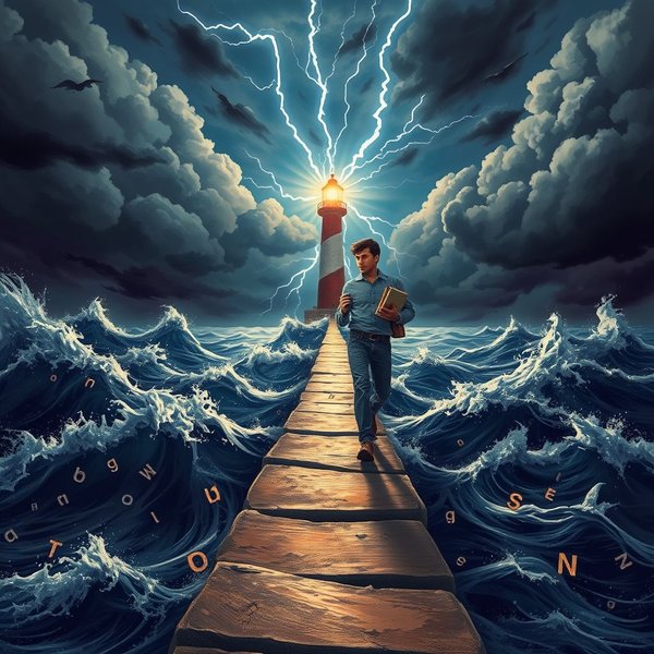 Image: A ship navigating stormy seas, illustrating the quote 'Smooth seas do not make skillful sailors'