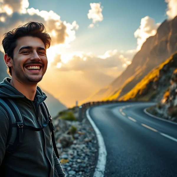 Image title: A truly happy person is one who can enjoy the scenery while on a detour. Placeholder for an inspiring image of a scenic route with a happy traveler.