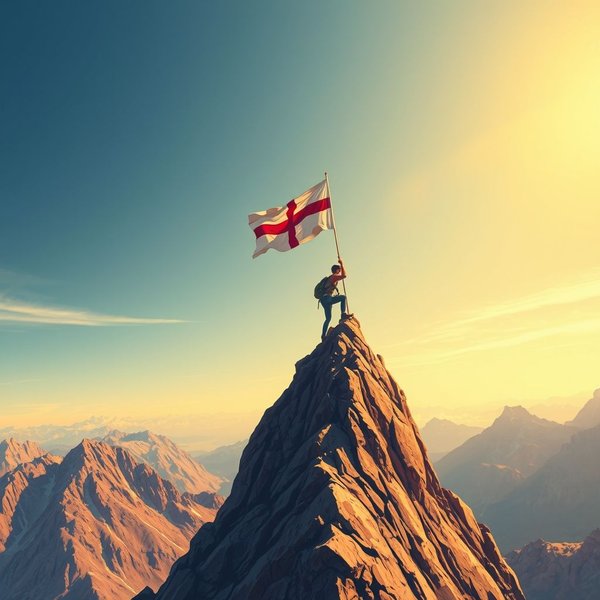 Imagem de um pico de montanha com um alpinista, simbolizando a citação: "Challenges are what make life interesting. Overcoming them is what makes life meaningful."